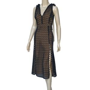 Prabal Garung Women's Dark Navy Eyelet Dress with Slit - Size 4 - Used
